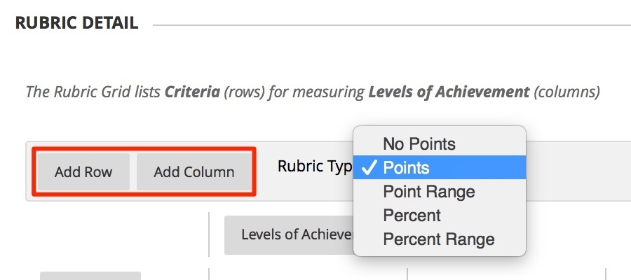 click add row and add column to change the number of rows and columns. Change the rubric type by clicking the toggle.